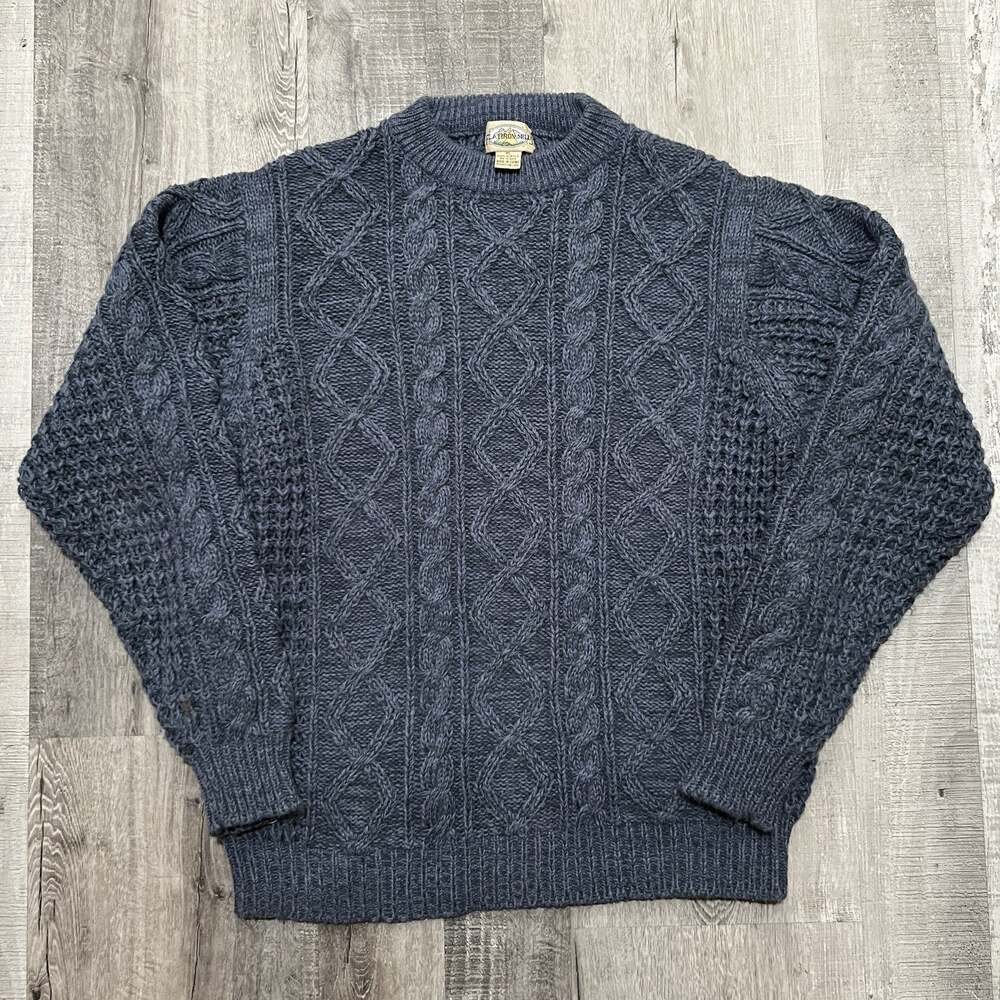 Flatiron Mills Blue Cableknit Fisherman Sweater Mens Acrylic Pullover Size XL